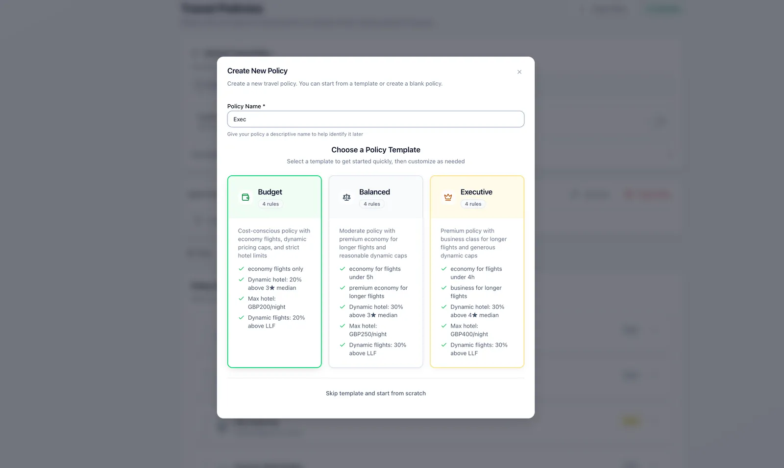 Policy builder view