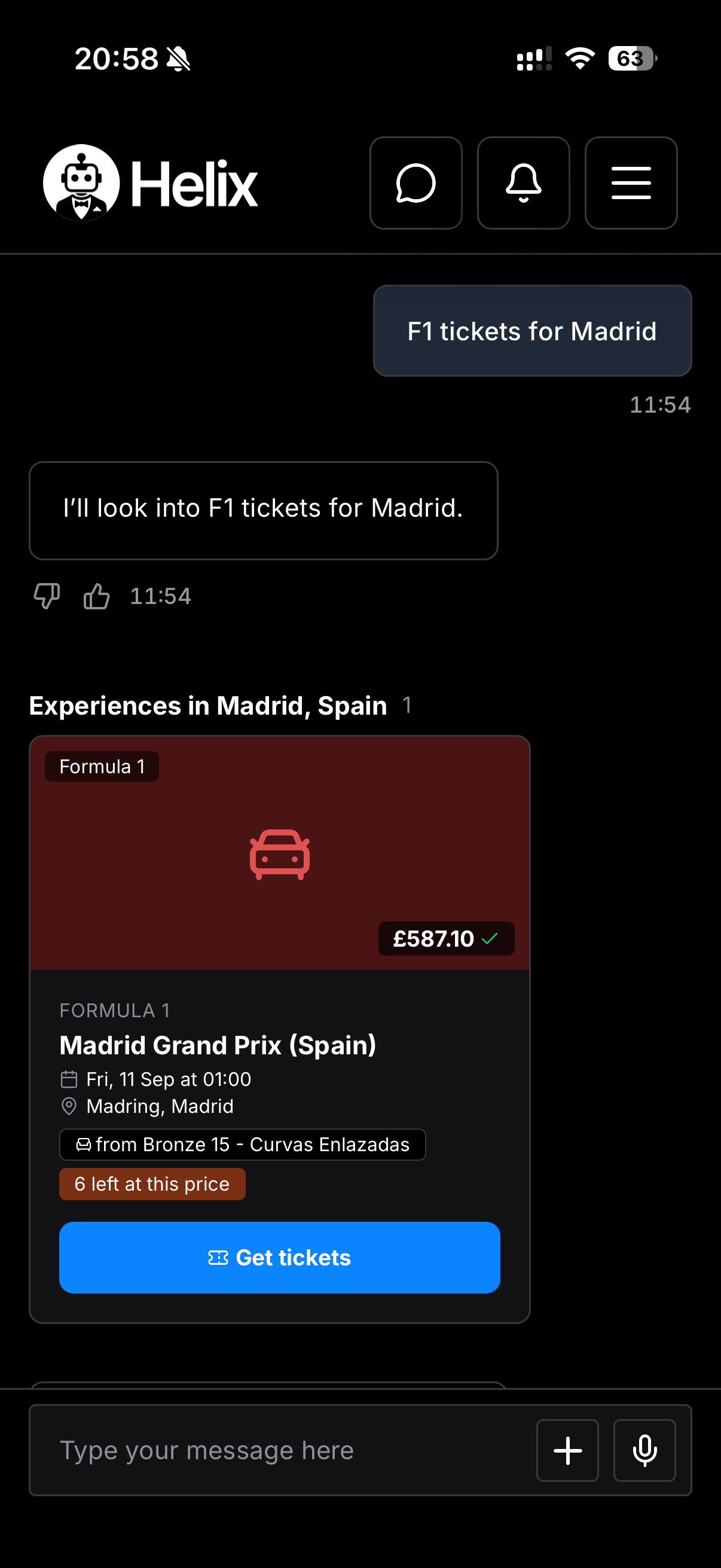 Helix Black app – Madrid Grand Prix experience found from a member's request
